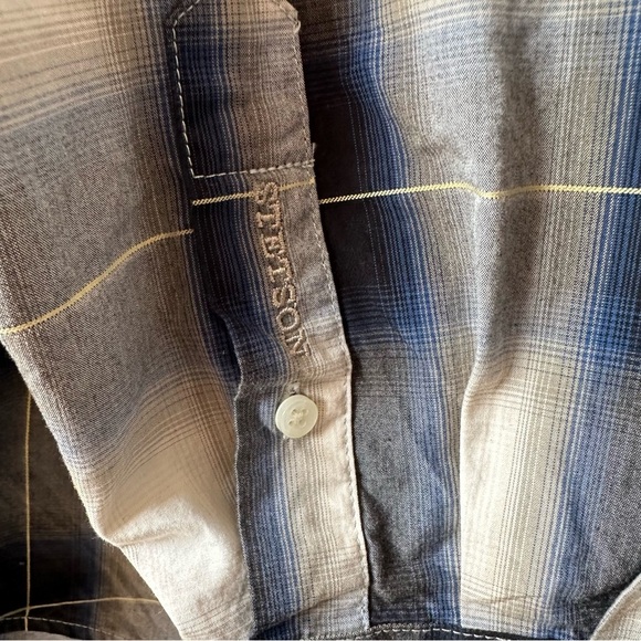 Stetson Western Shirt Men's XL Blue & White Plaid Button Up Long Sleeve Rodeo - Picture 6 of 14